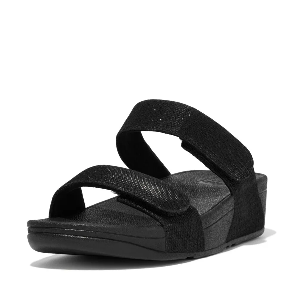 FitFlop Lulu Adjustable Shimmerlux Slides Black