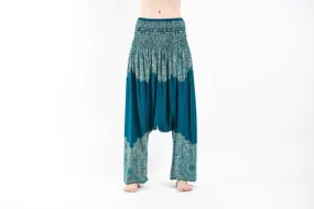 Floral Mandalas Low Cut Harem Pants in Turquoise