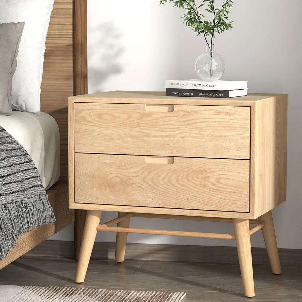 Gino Bedside Table with 2 Drawers - Oak