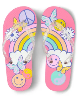 Girls Happy Face Flip Flops