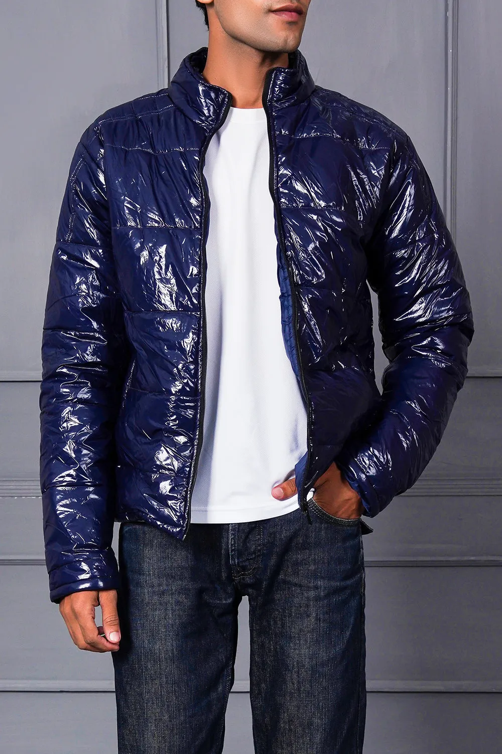 Glossy Blue Puffer Jacket