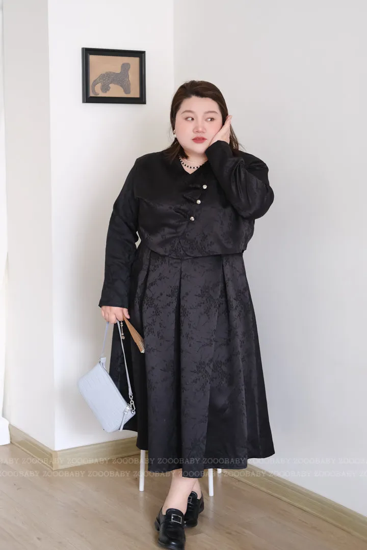 Hei Mei 黑莓 Blackberry New Chinese Style Plus Size Jacquard Slip Dress & Qipao Jacket Set