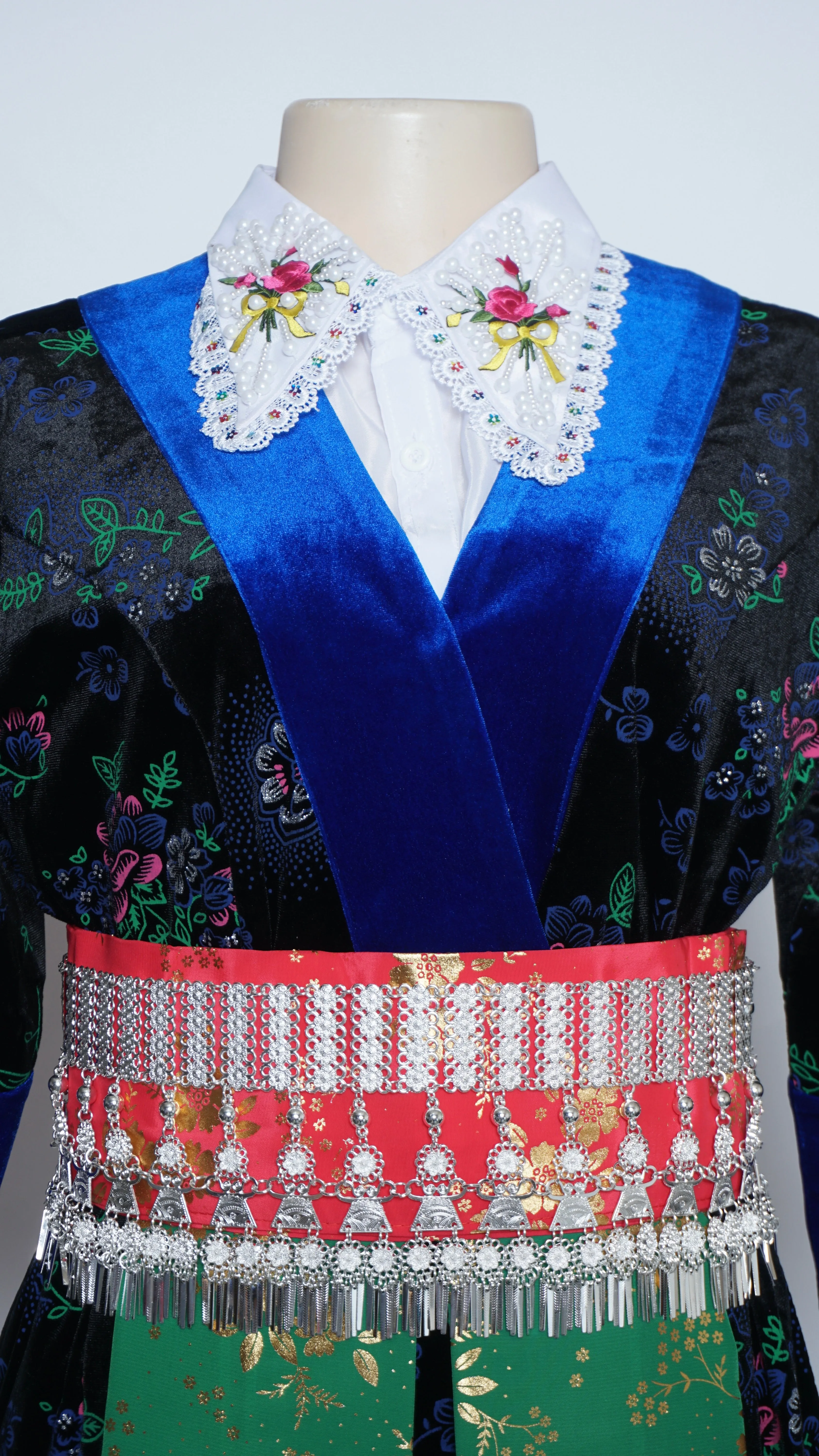 Hmong Xeev Blue/Pink Floral Velvet