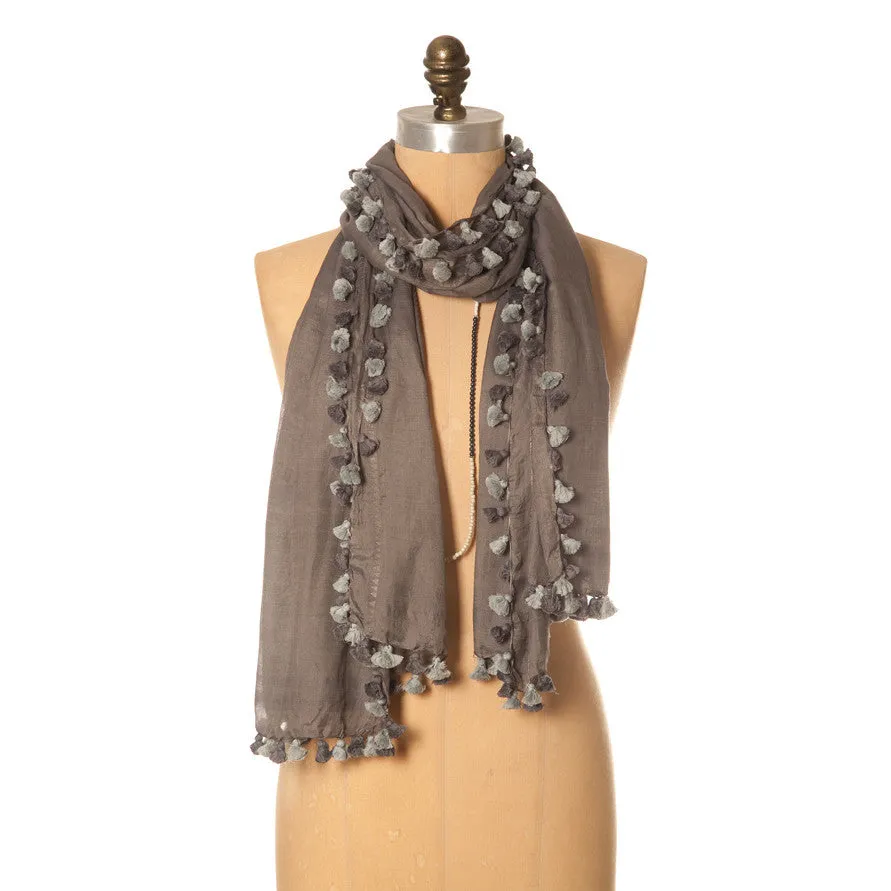 Isabel Pom Pom Scarf Charcoal