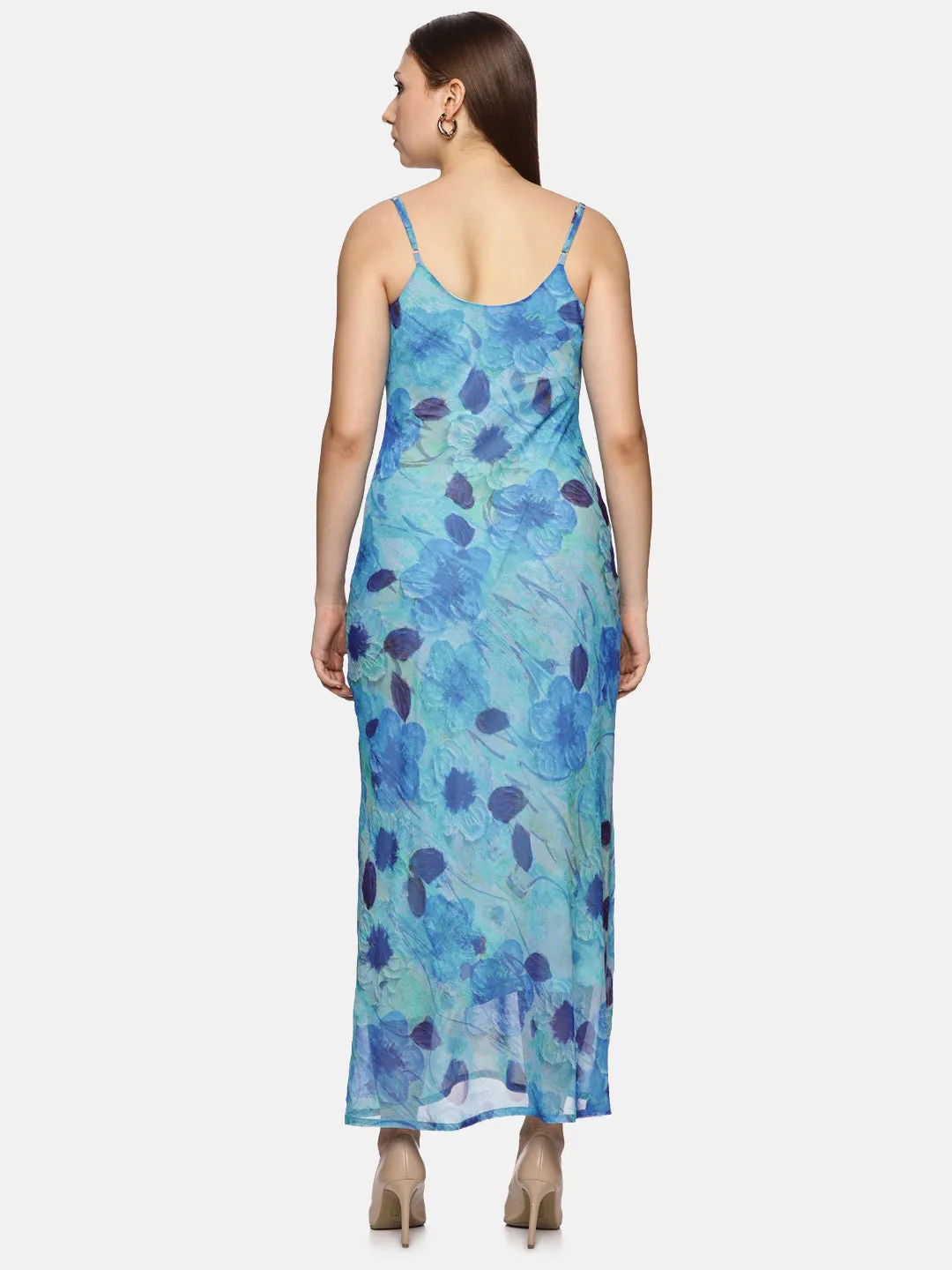 IS.U Floral Blue Cowl Neck Slip Dress