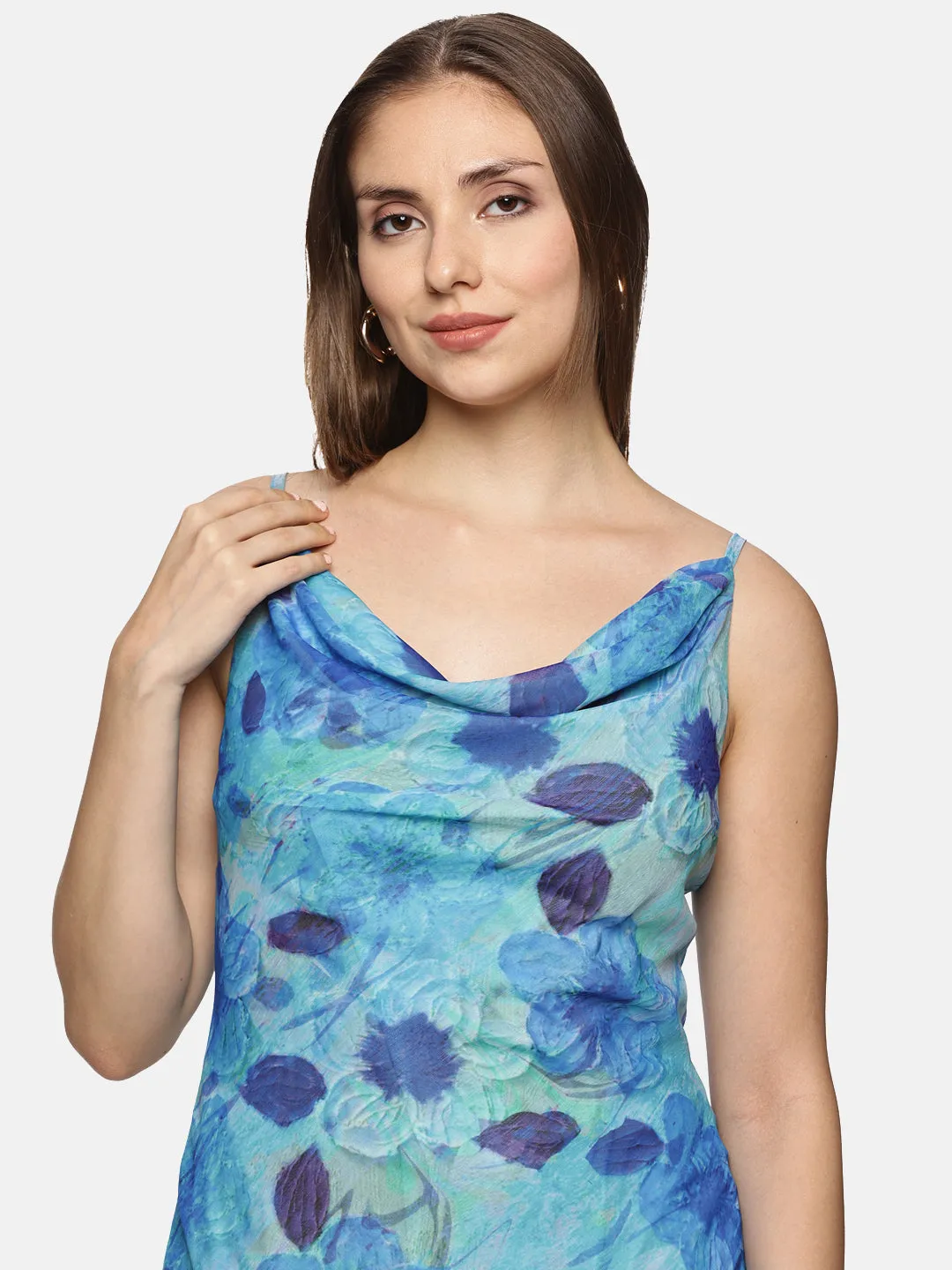 IS.U Floral Blue Cowl Neck Slip Dress