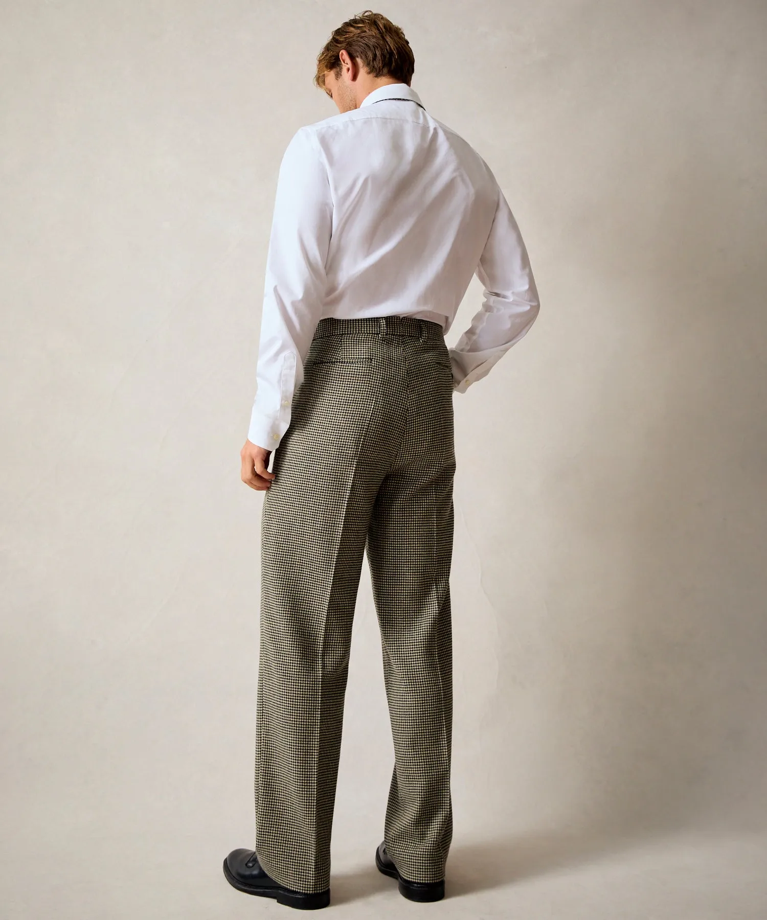 Italian Flannel Wythe Trouser in Cream Houndstooth