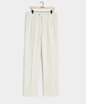 Italian Linen Wythe Trouser in White Pinstripe