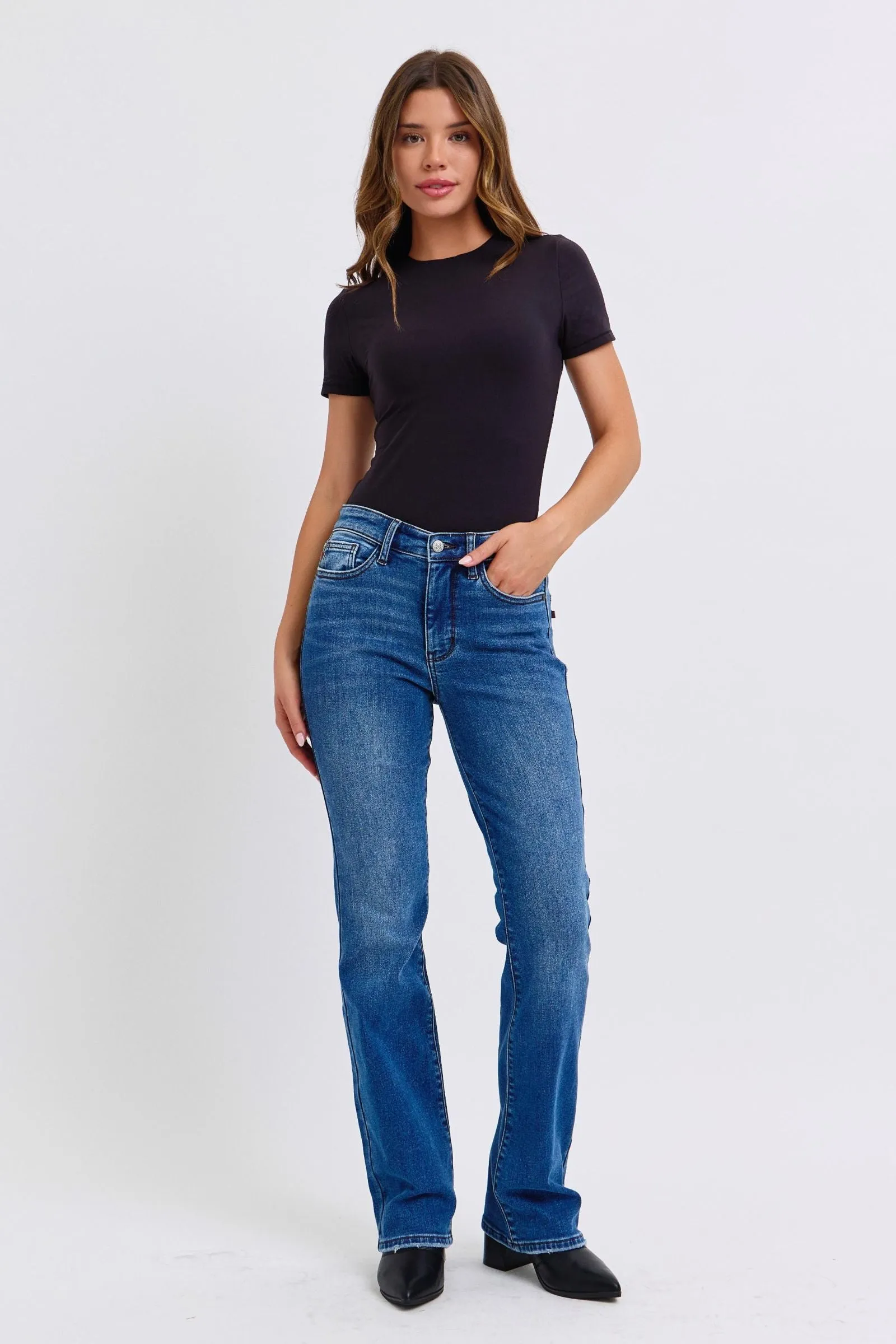 Judy Blue Mid Rise Thermal Bootcut Denim Jeans 82621