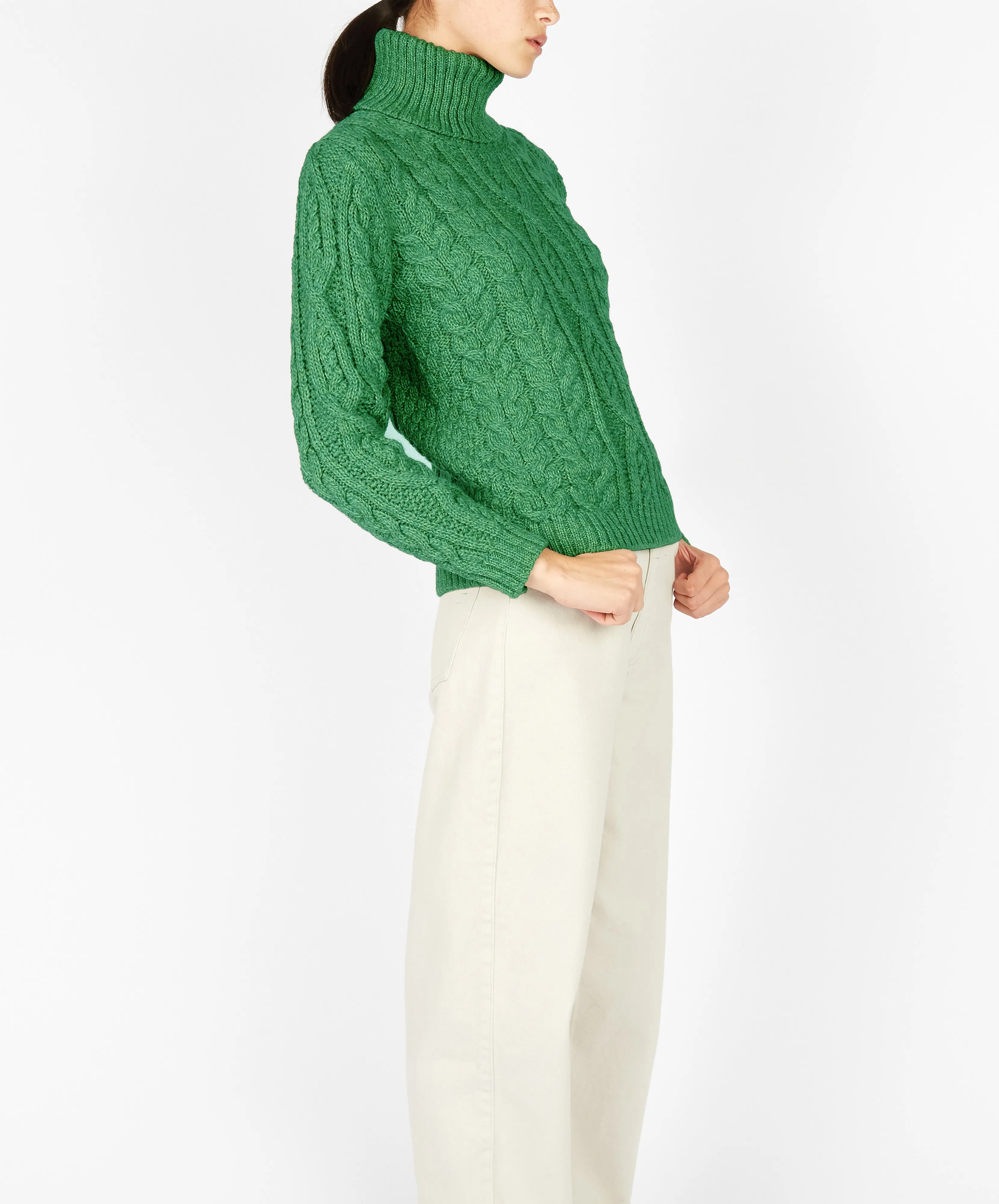 Juniper Aran Polo Neck Green Marl