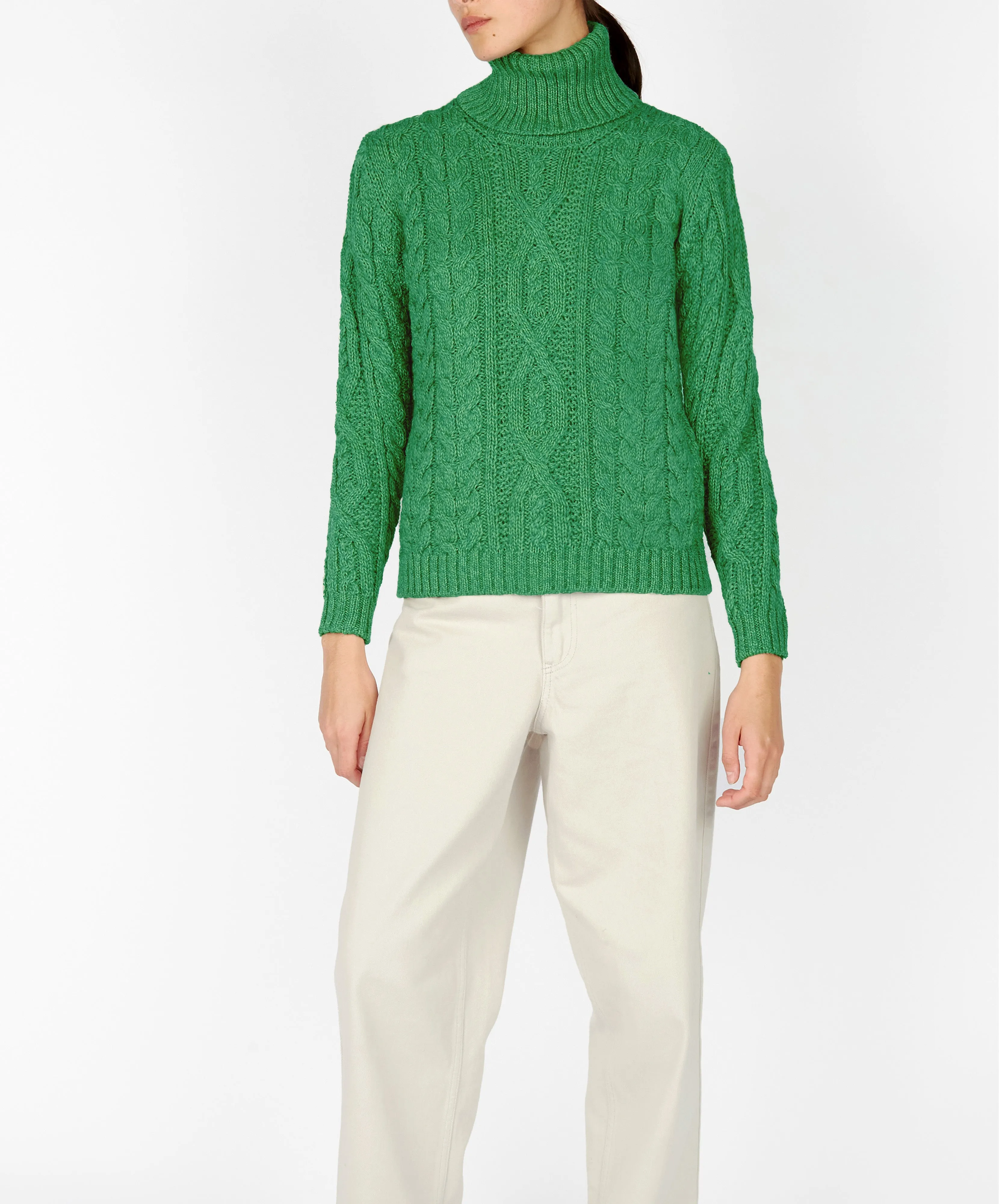 Juniper Aran Polo Neck Green Marl