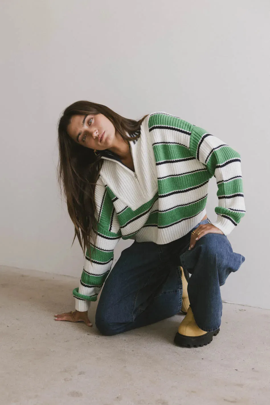 Kandy Half Zip Sweater in Green - FINAL SALE