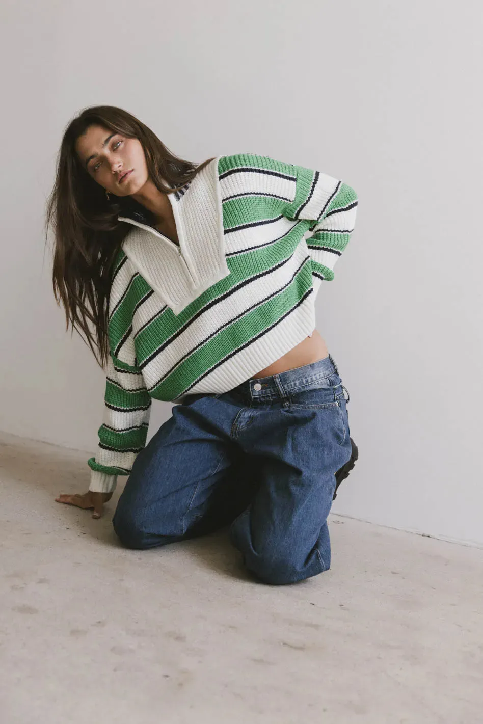 Kandy Half Zip Sweater in Green - FINAL SALE