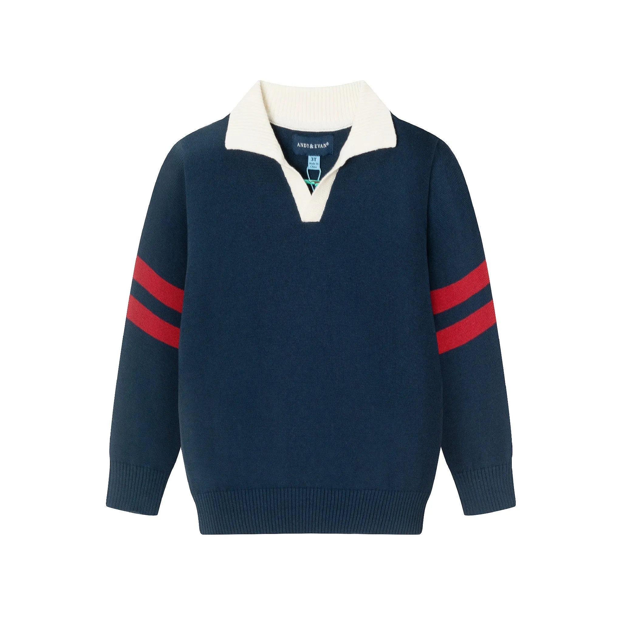 Kids Collared Sweater & Hybrid Pant | Navy & Cognac