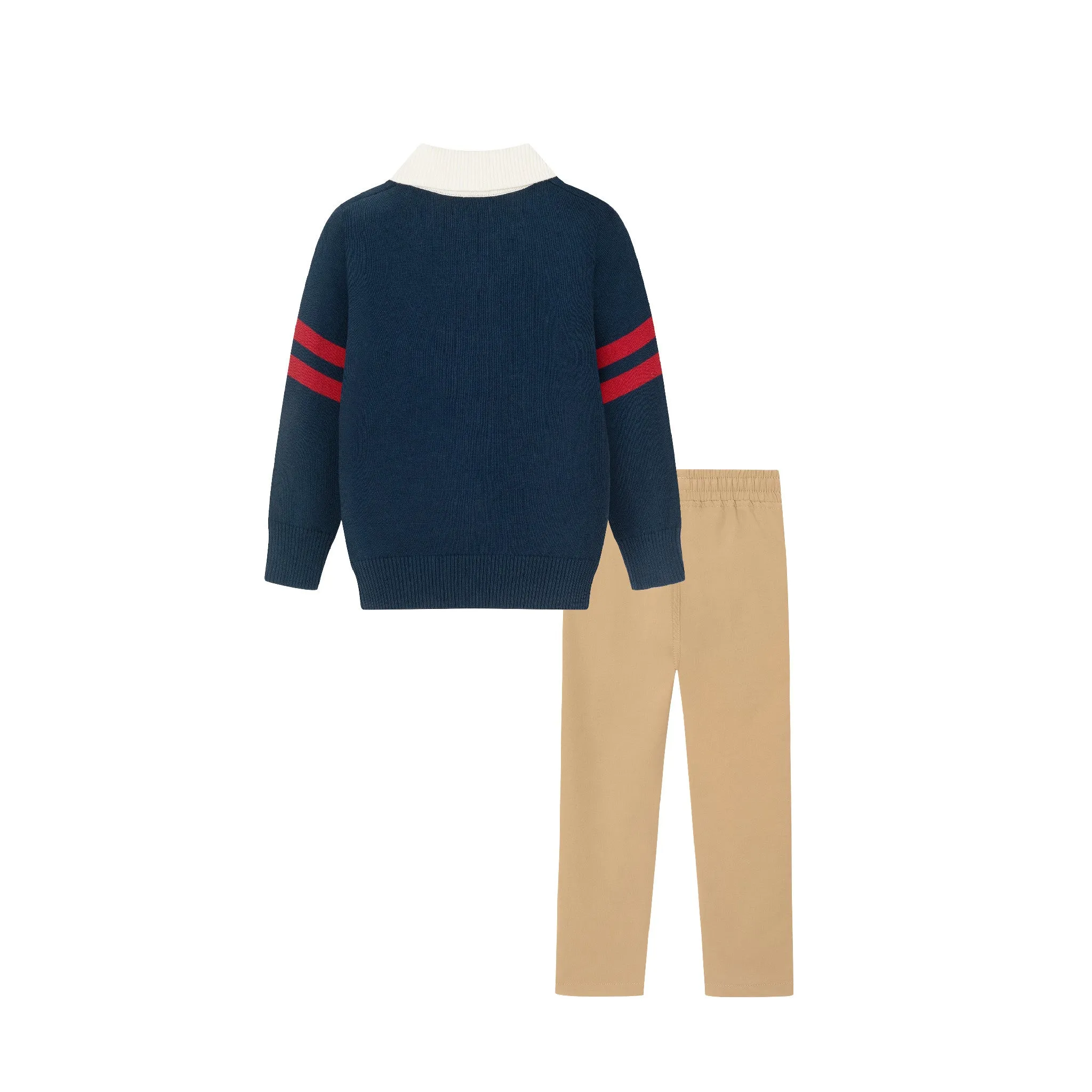 Kids Collared Sweater & Hybrid Pant | Navy & Cognac