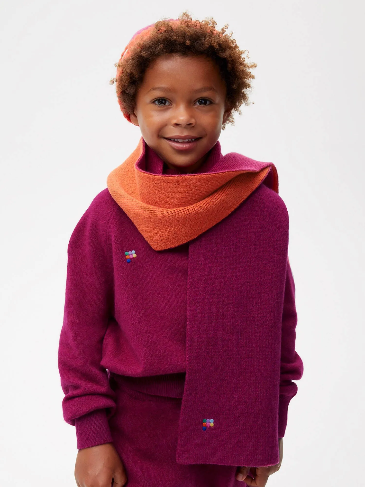 Kids' Recycled Cashmere Bi-color Scarf—plum purple