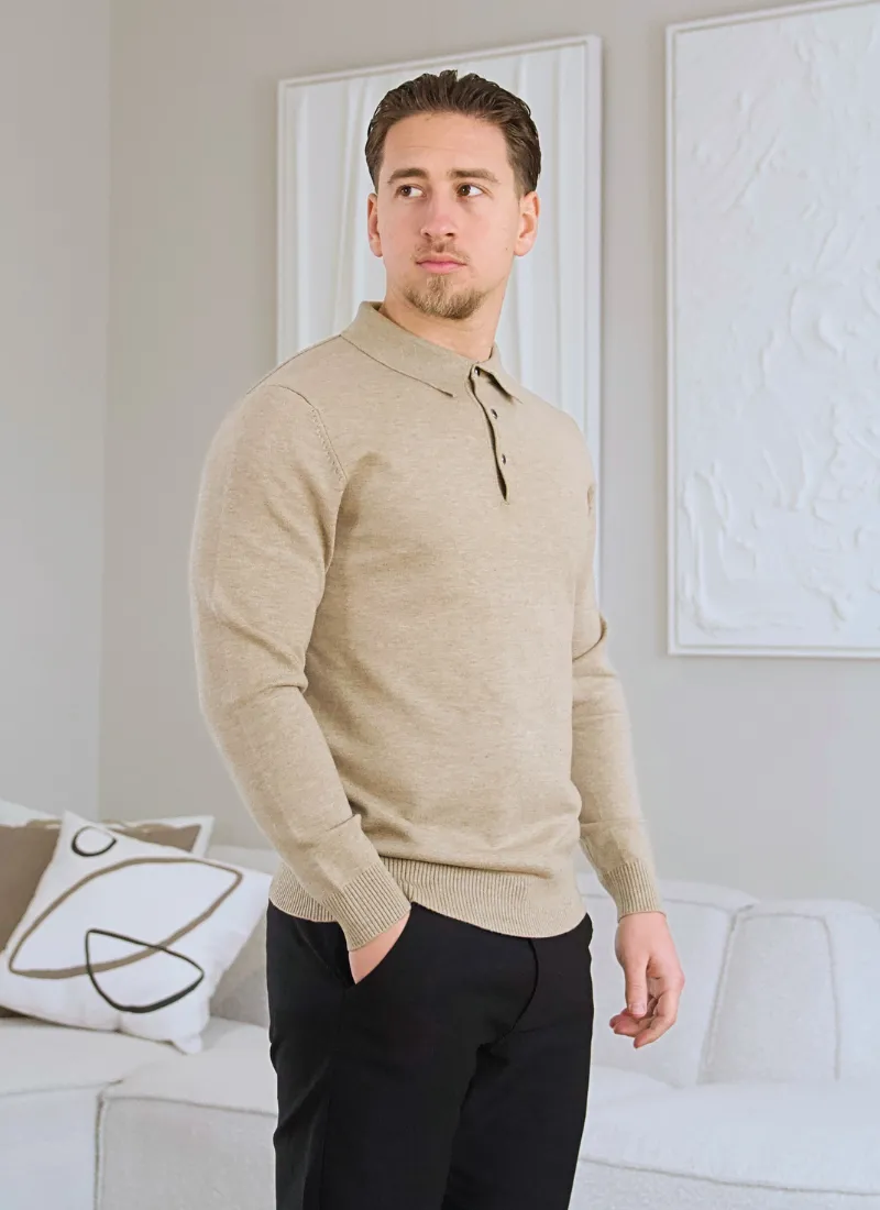 Knit Polo Sweater - Camel