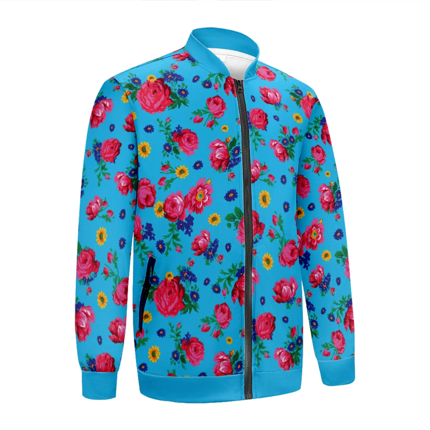 Kokum Ceremony Blue Zippered Collared Lightweight Jacket