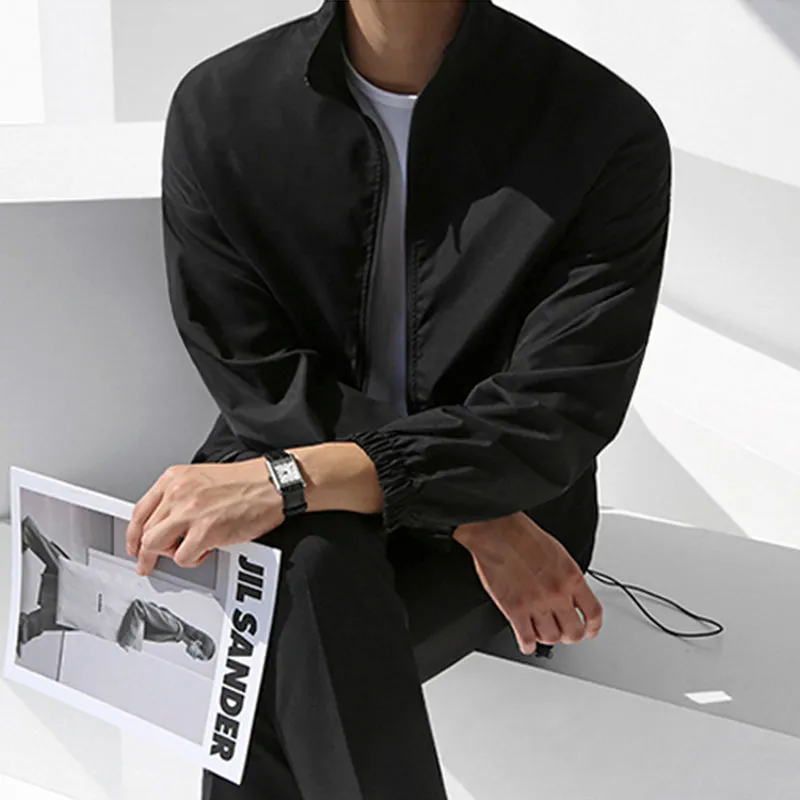 [Korean Style] Black Minimal Zip Shirt Jacket