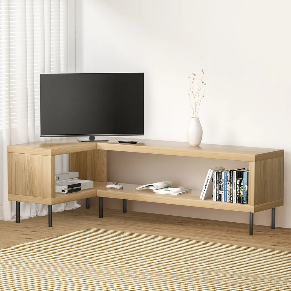 L-Shaped Corner TV Unit with Storage Shelves, Pine - Artiss