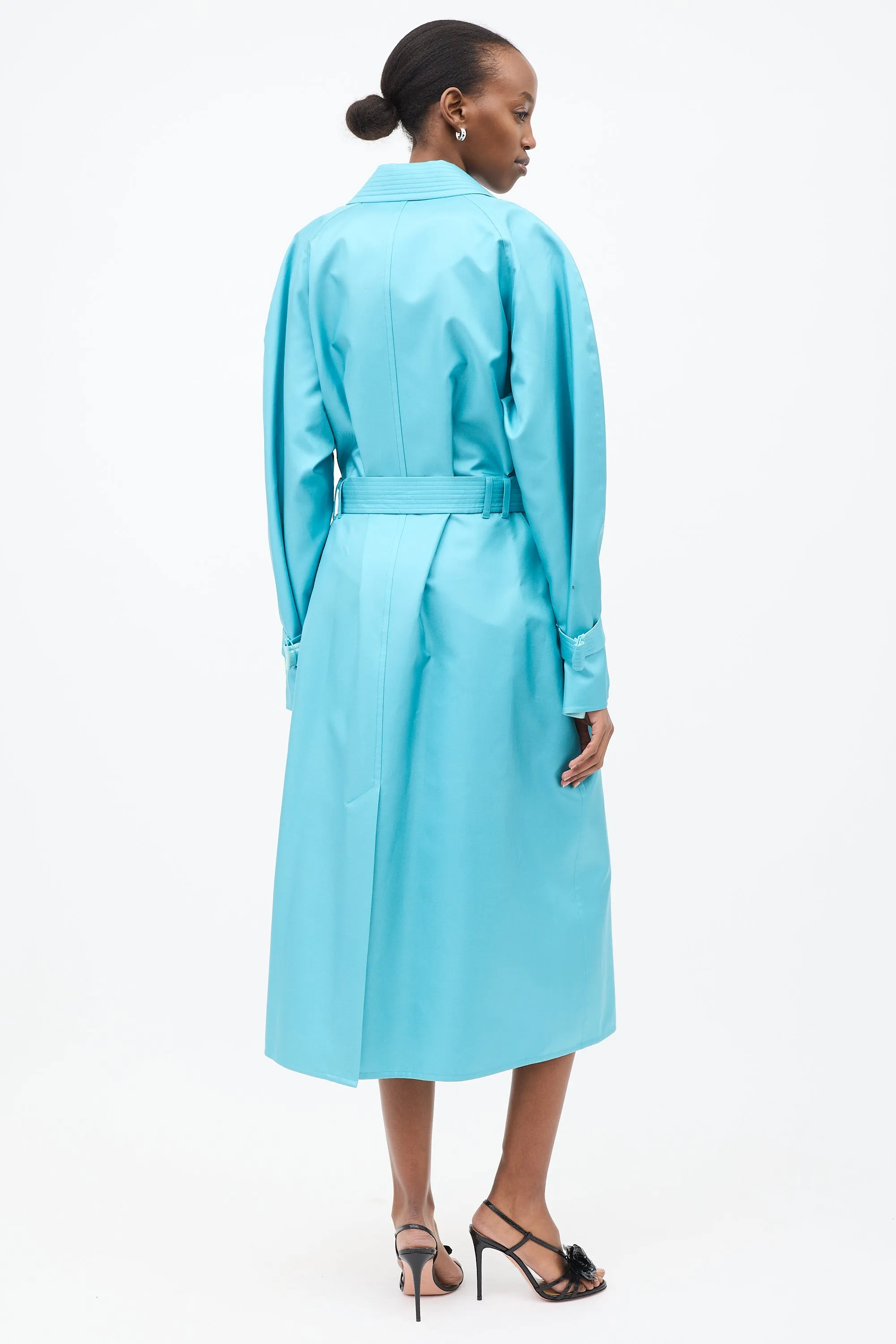 Light Blue Silk Belted Trench Coat