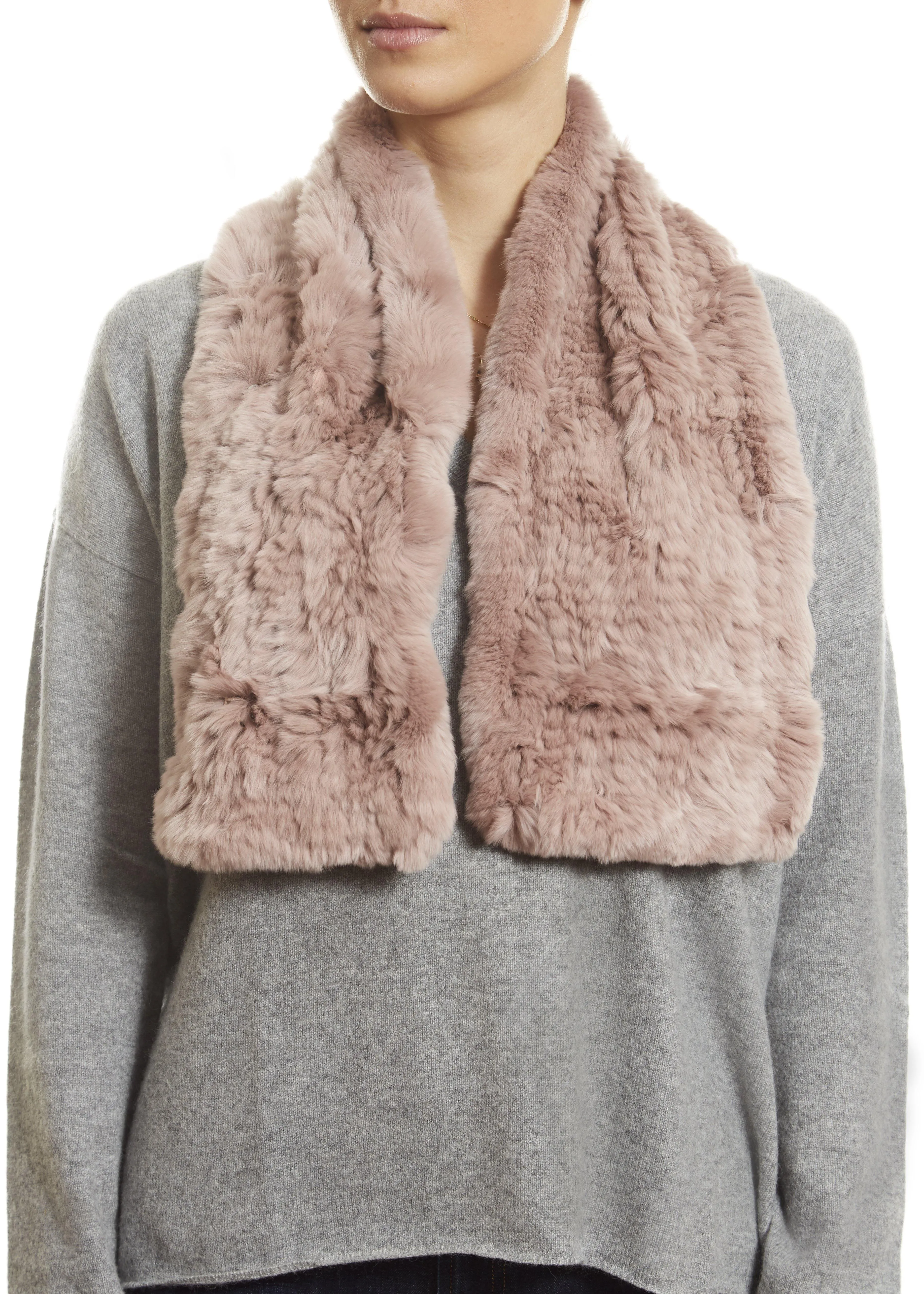 Light Rose Knitted Rex Rabbit 'Loop' Designer Fur Scarf