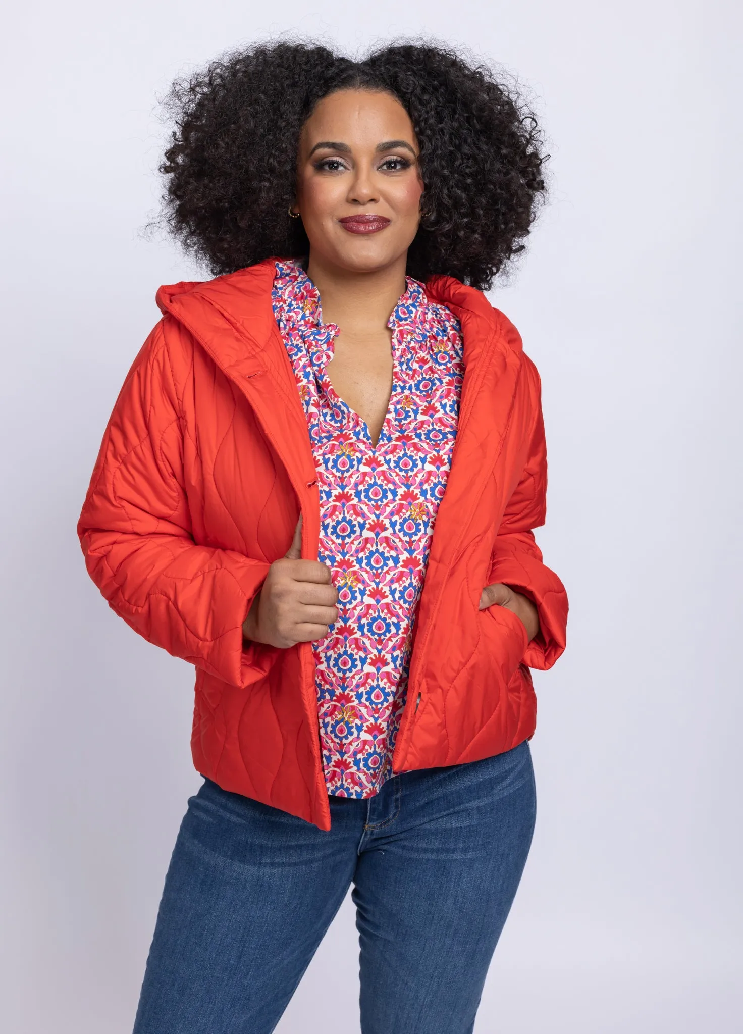 Lilla P Hooded Snap Front Jacket in Lava