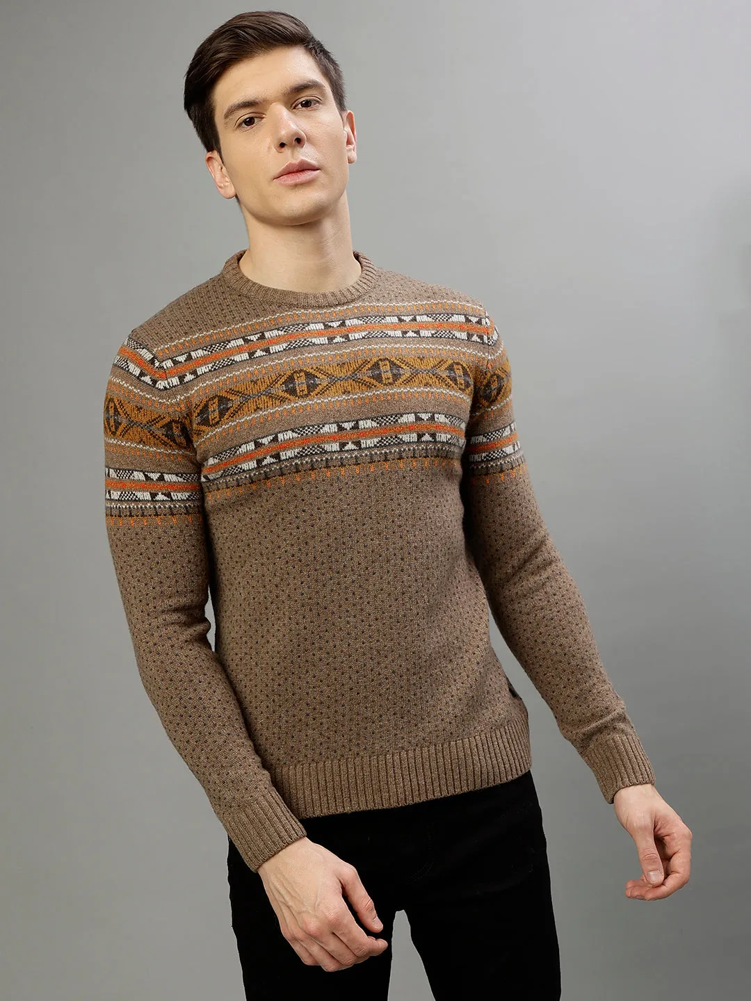 Lindbergh Men Printed Round Neck Full Sleeves Sweater