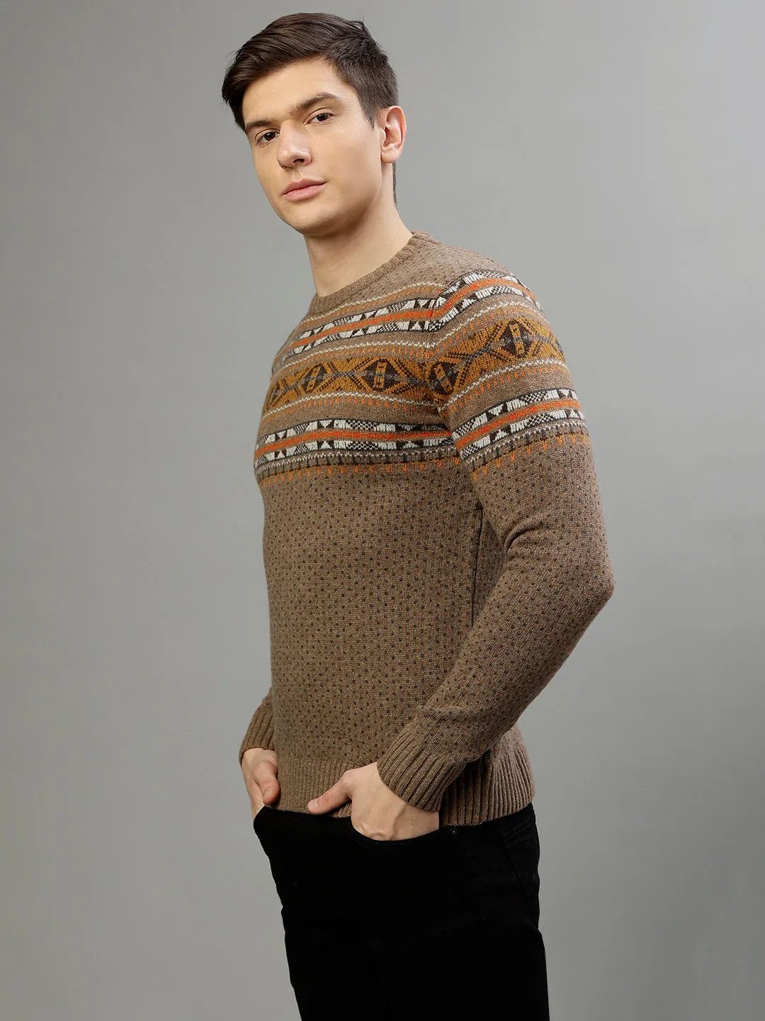 Lindbergh Men Printed Round Neck Full Sleeves Sweater