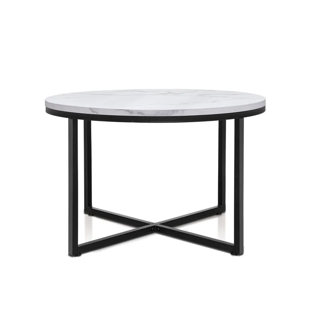 Marble-Effect Round Coffee Table, Sturdy Metal Base - Artiss