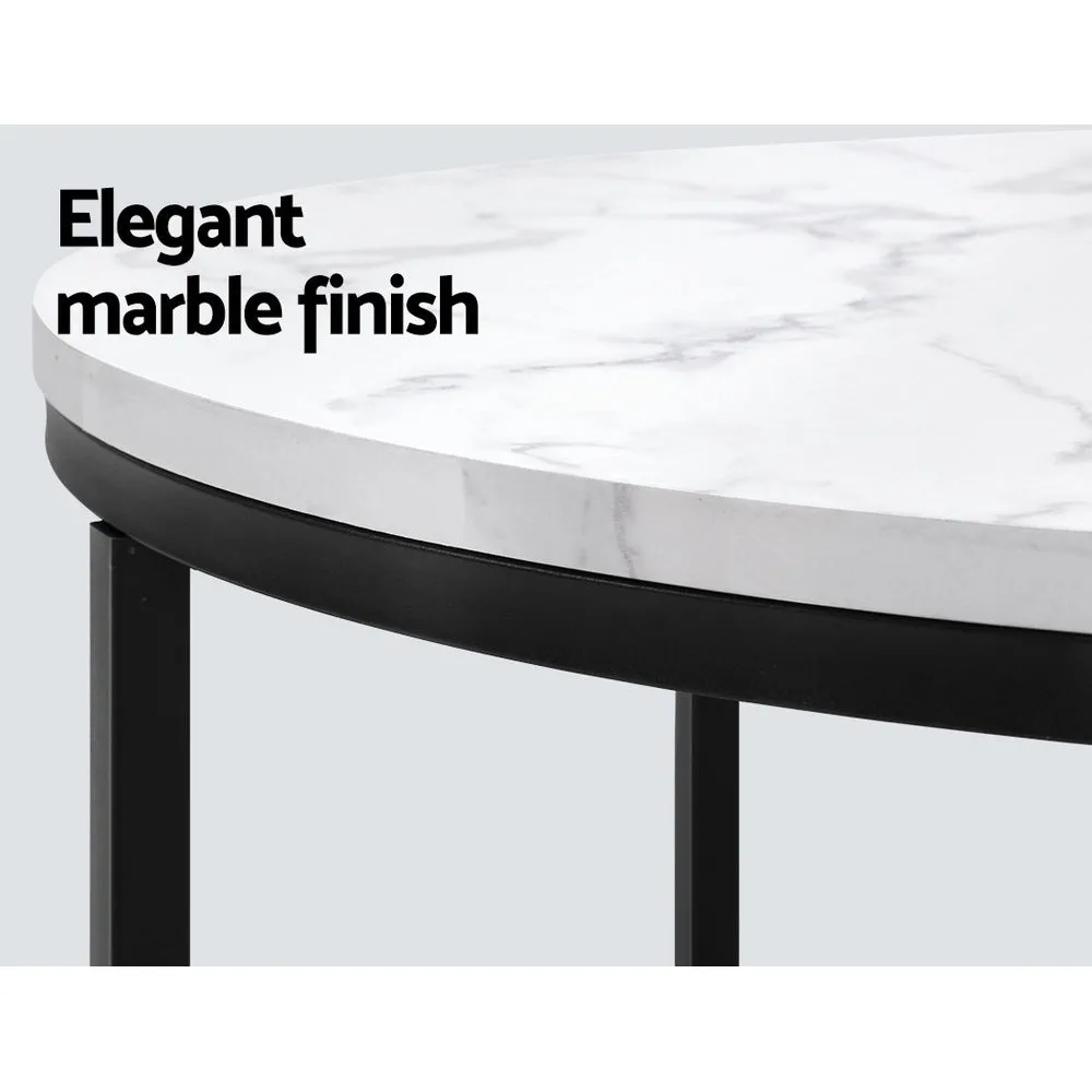 Marble-Effect Round Coffee Table, Sturdy Metal Base - Artiss