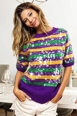 Mardi Gras Clear Sequin Sweater