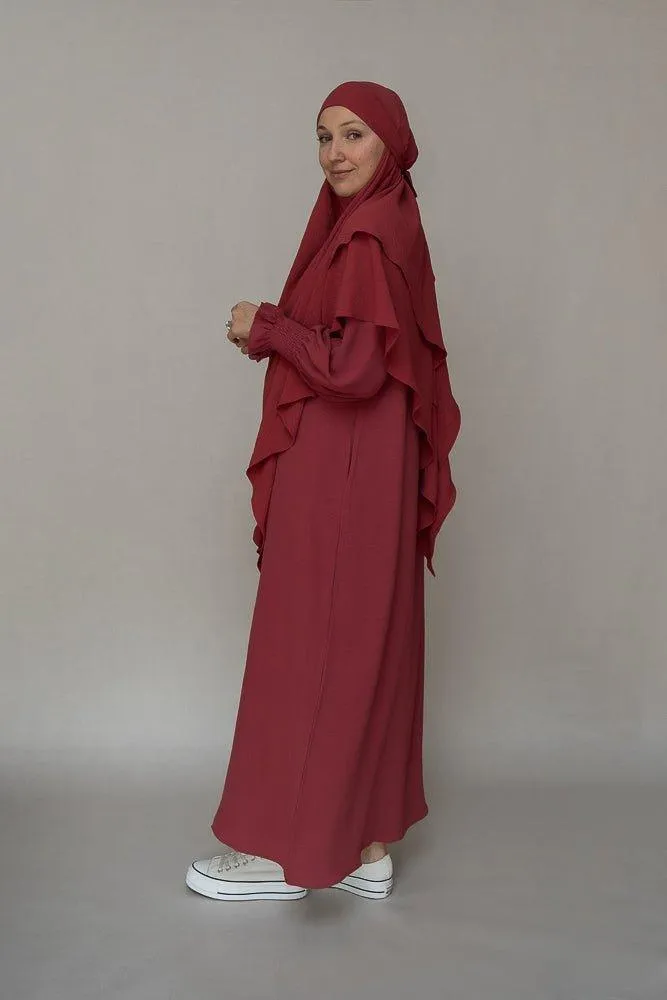 Maroon Non-Wrinkle Maxi Dress with Pockets