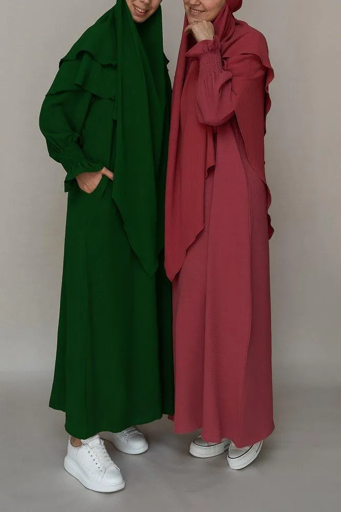 Maroon Non-Wrinkle Maxi Dress with Pockets