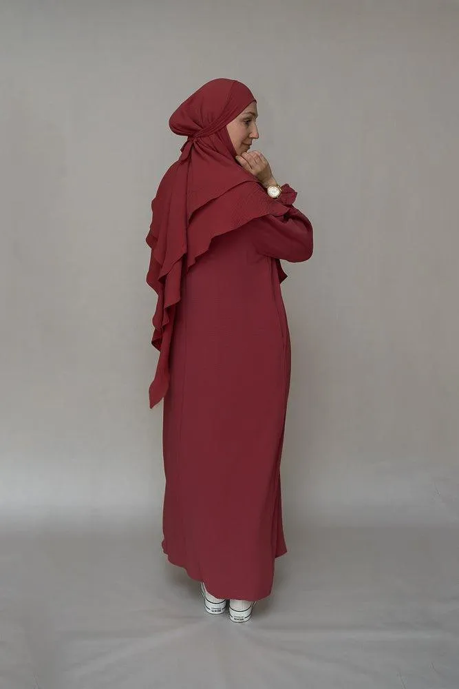 Maroon Non-Wrinkle Maxi Dress with Pockets