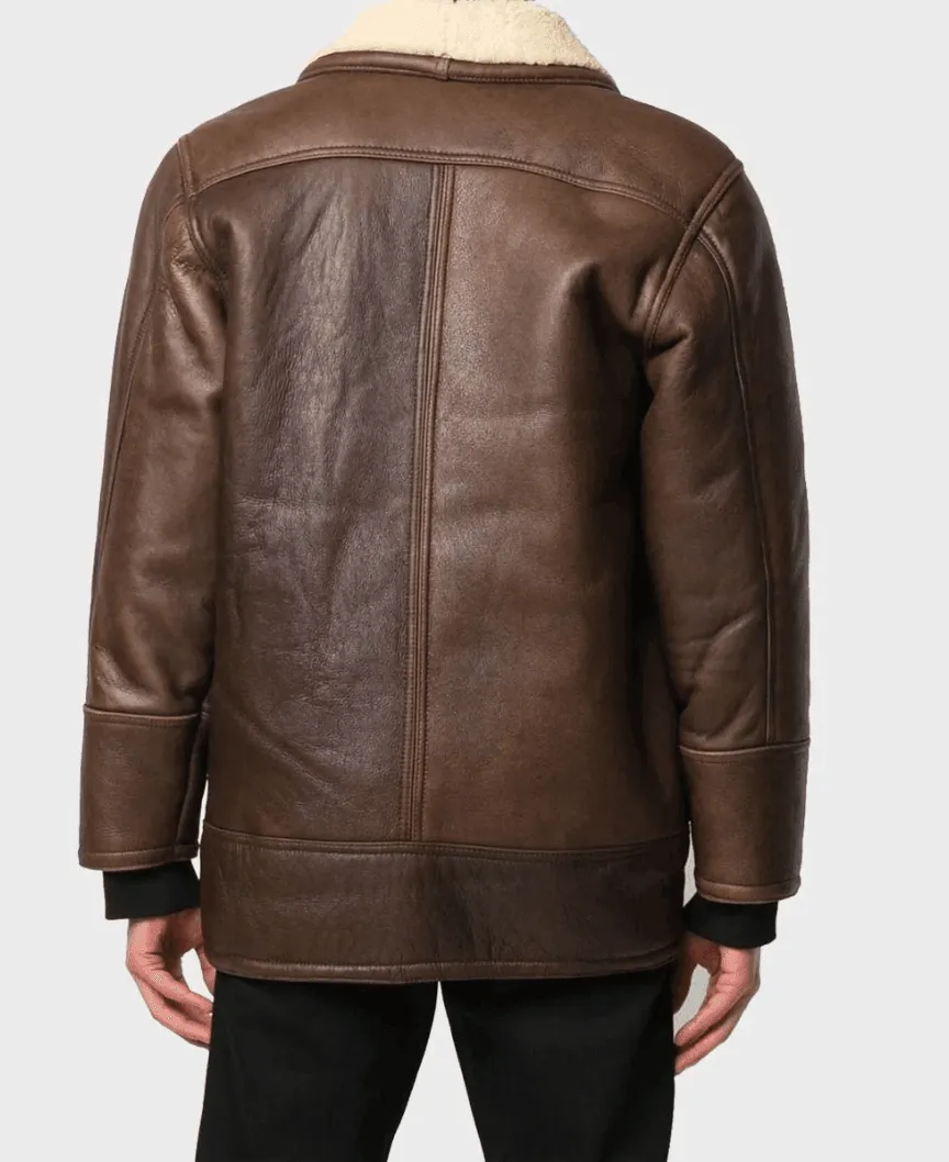 Mens Brown Vintage Leather Shearling Jacket