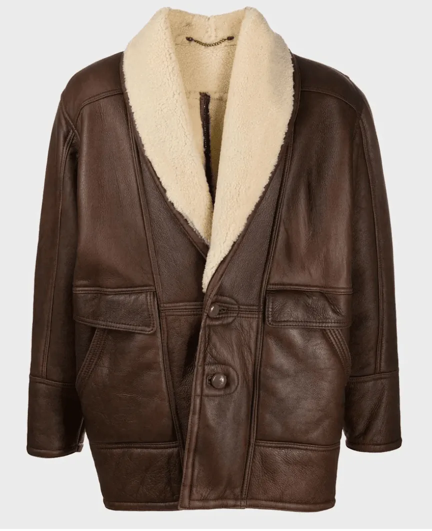 Mens Brown Vintage Leather Shearling Jacket