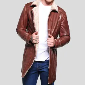 Men's Classic Brown Mid-Length Shearling Sheepskin Coat