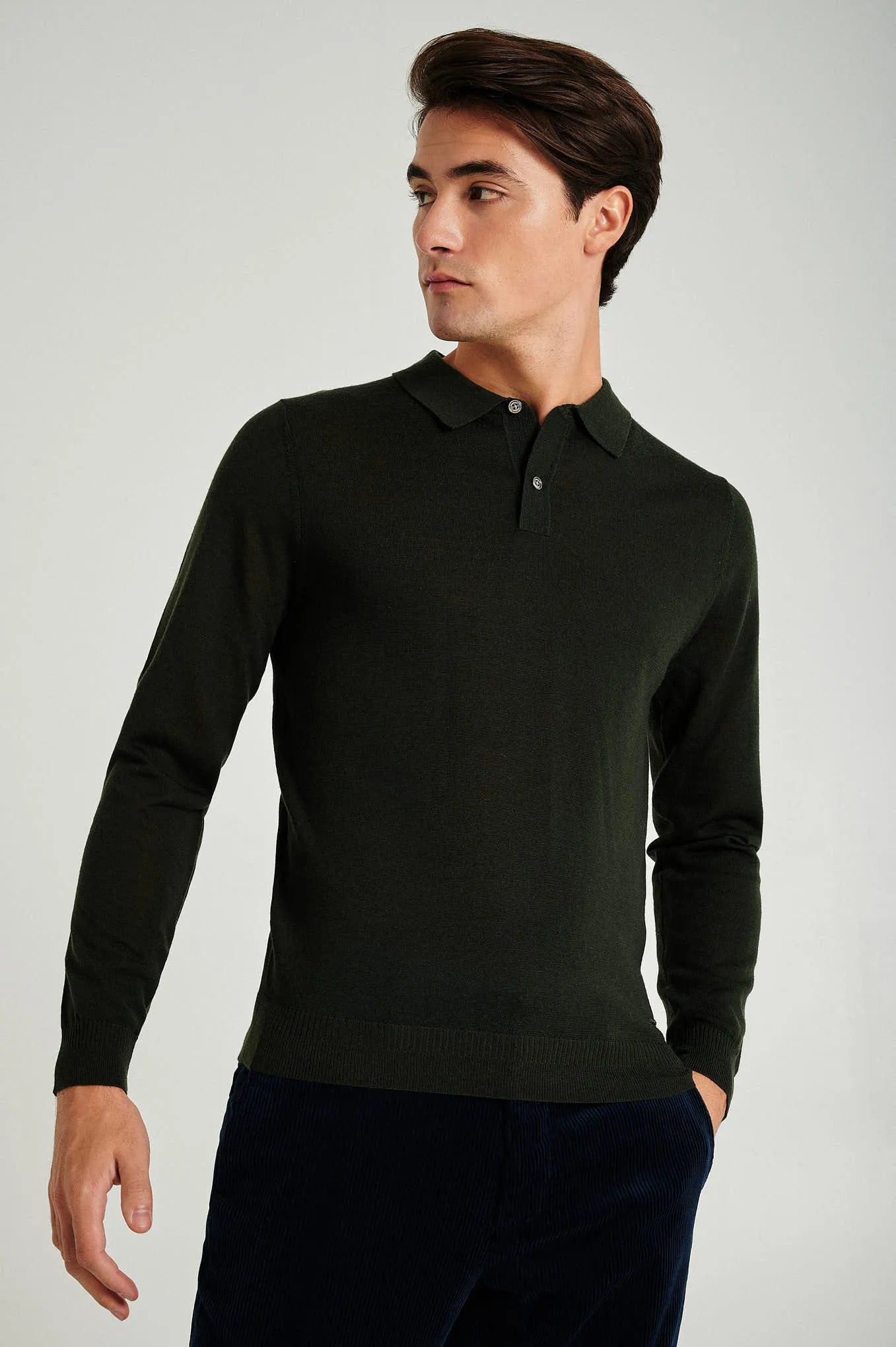 Men's extrafine merino wool polo sweater