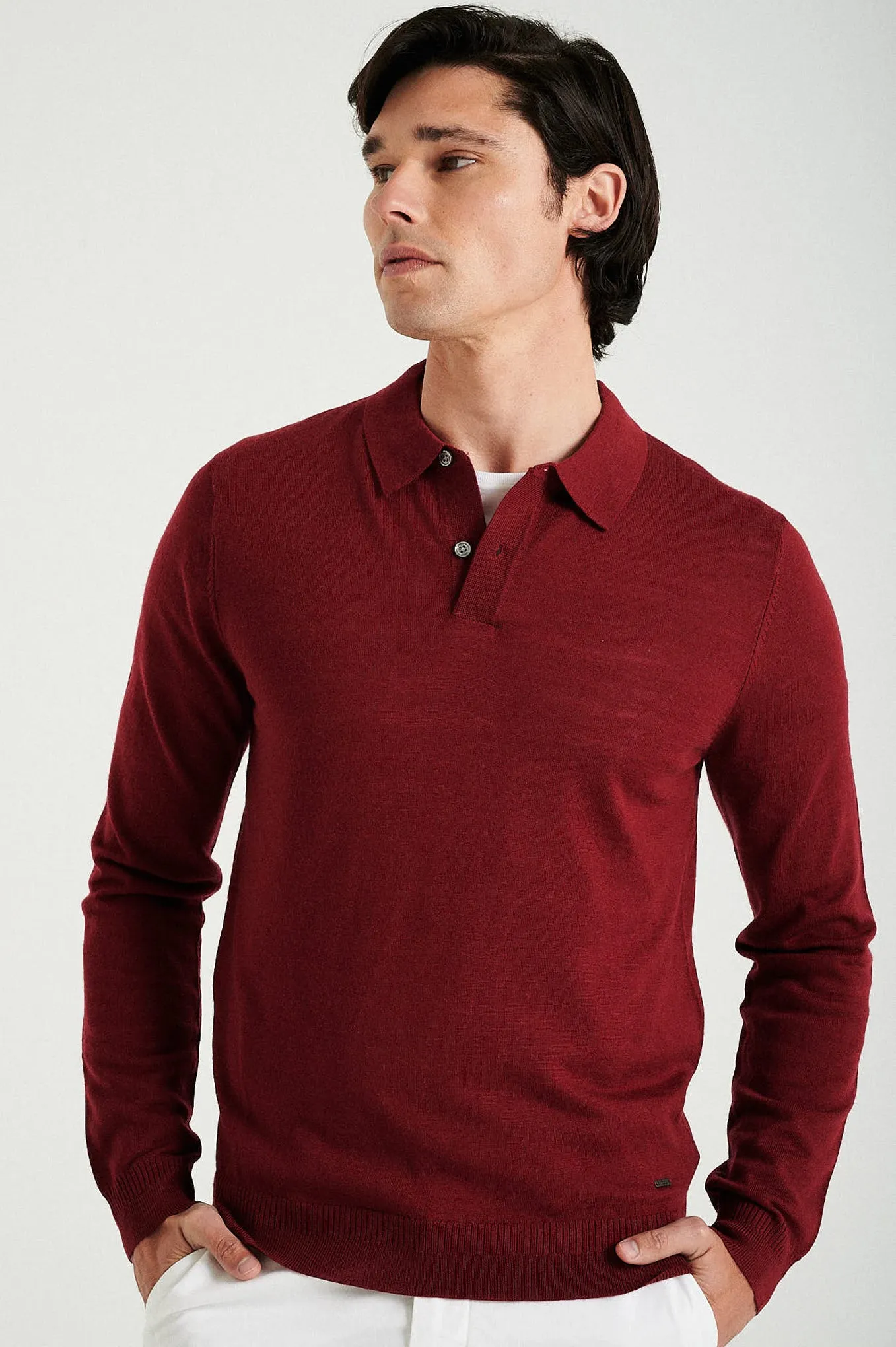 Men's extrafine merino wool polo sweater