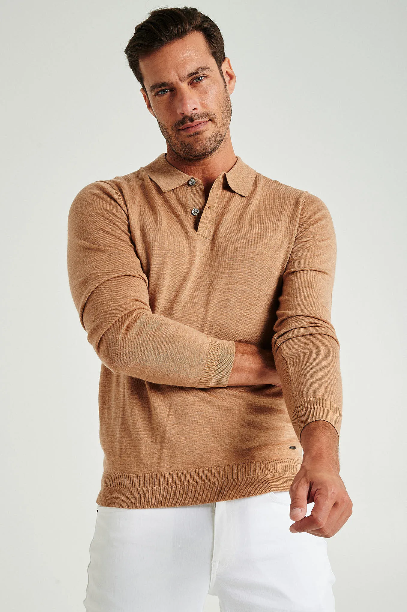 Men's extrafine merino wool polo sweater