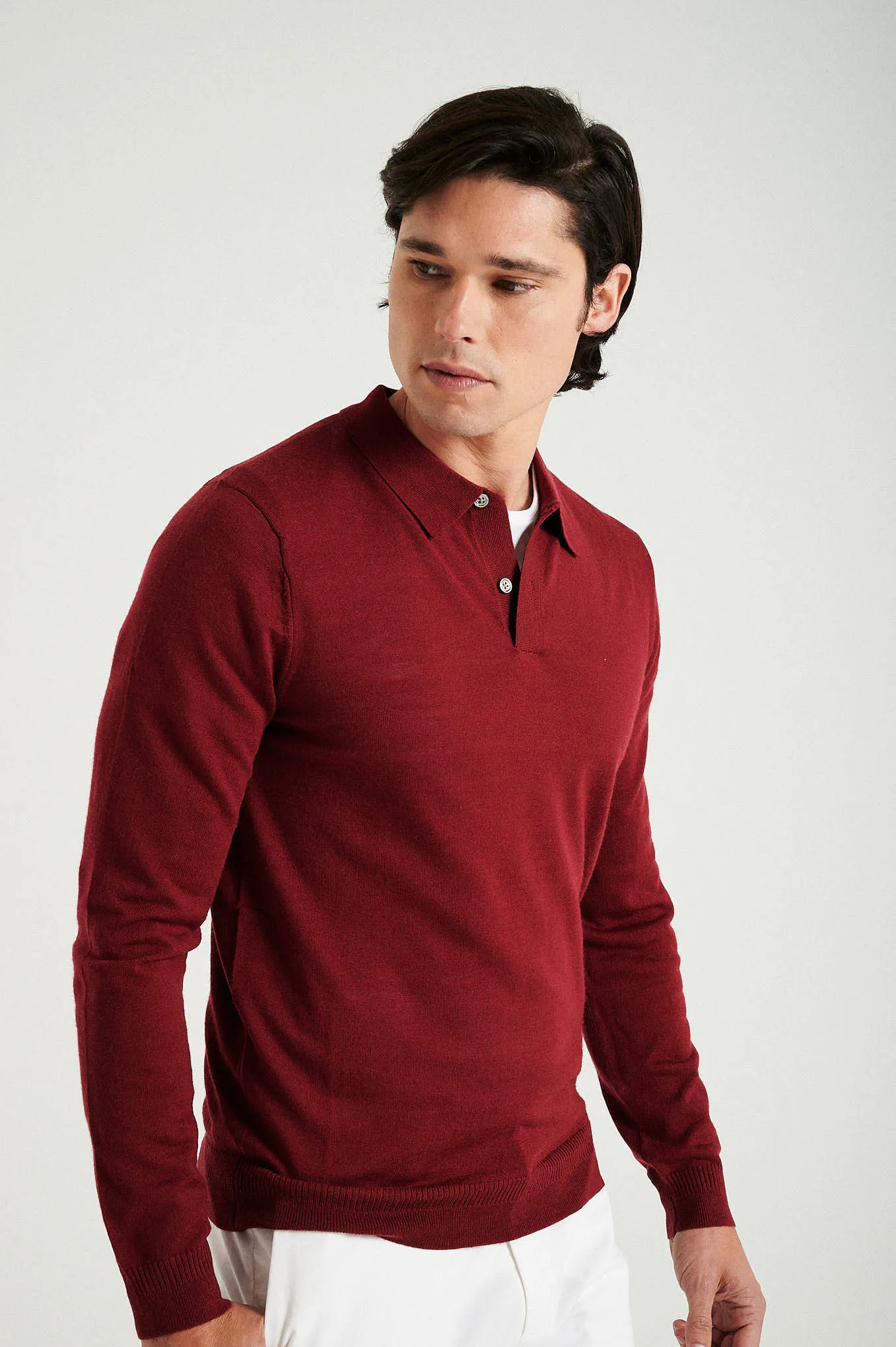 Men's extrafine merino wool polo sweater