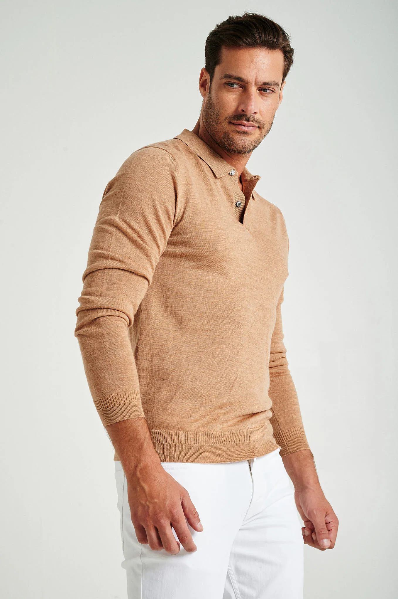 Men's extrafine merino wool polo sweater