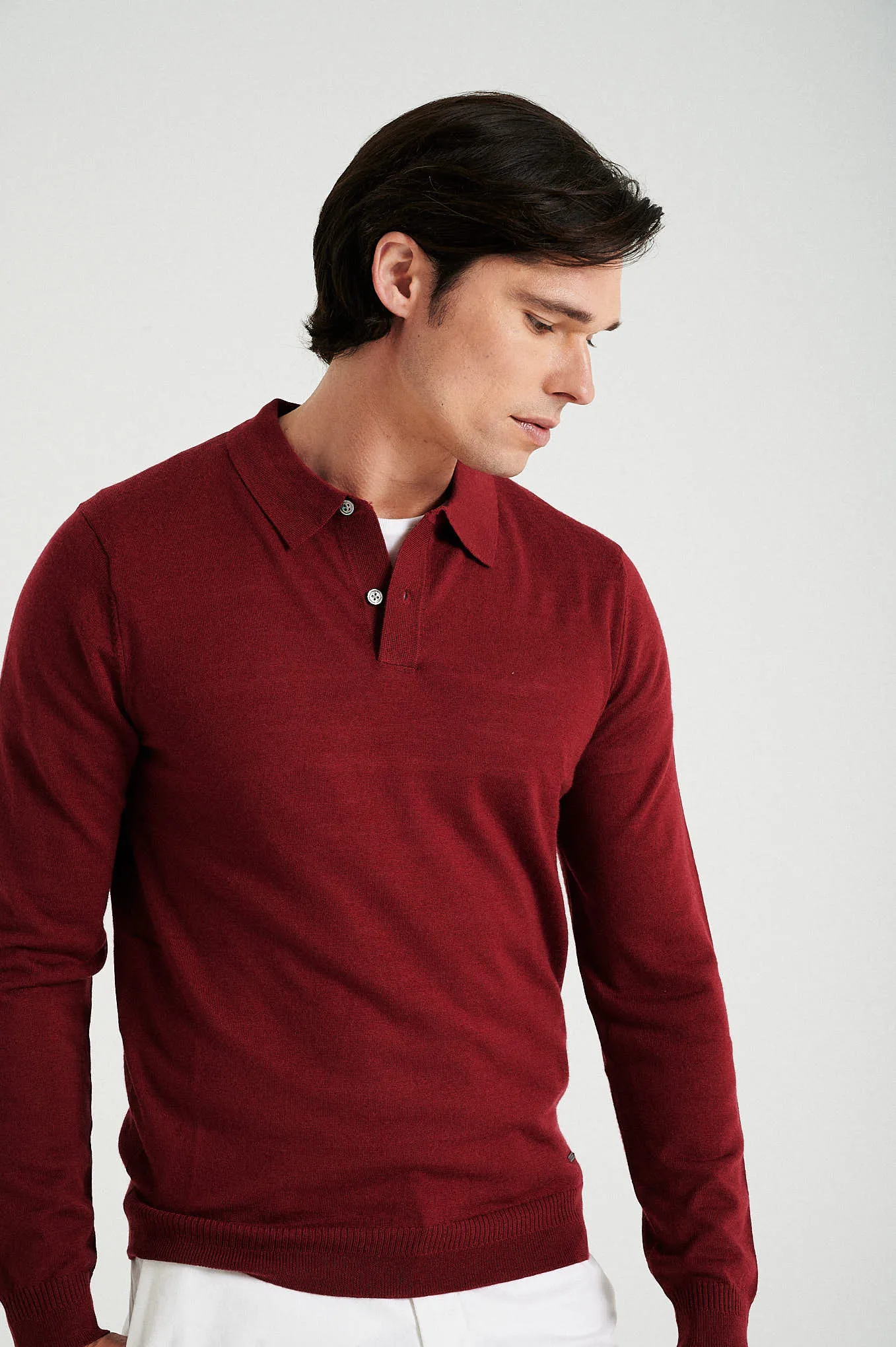 Men's extrafine merino wool polo sweater