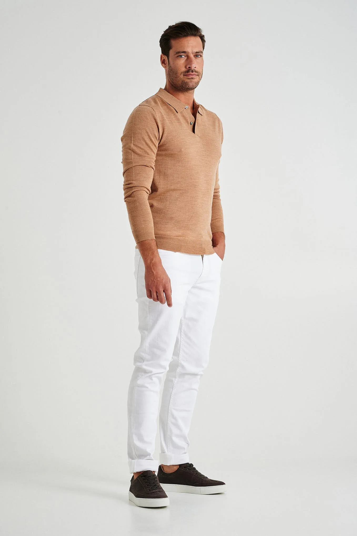 Men's extrafine merino wool polo sweater