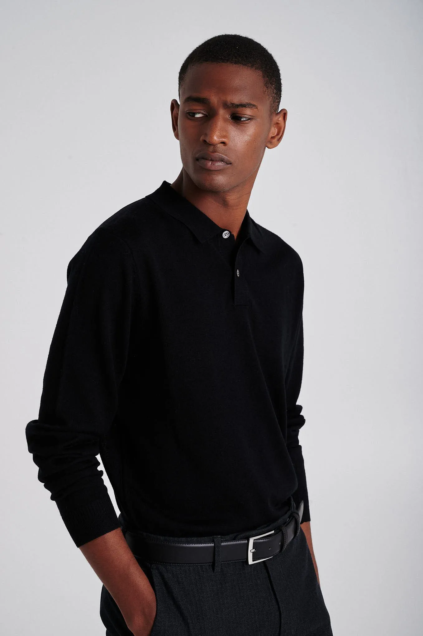 Men's extrafine merino wool polo sweater