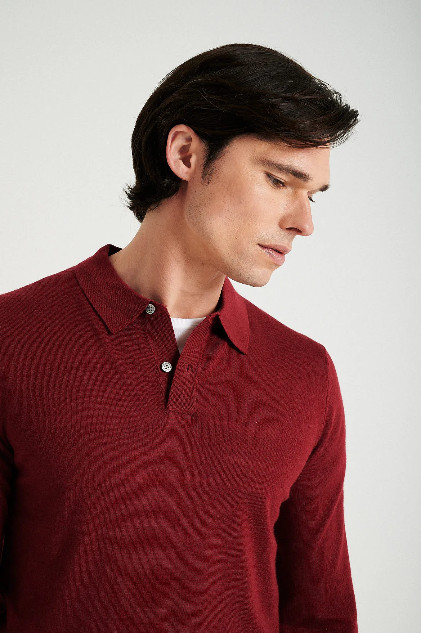 Men's extrafine merino wool polo sweater