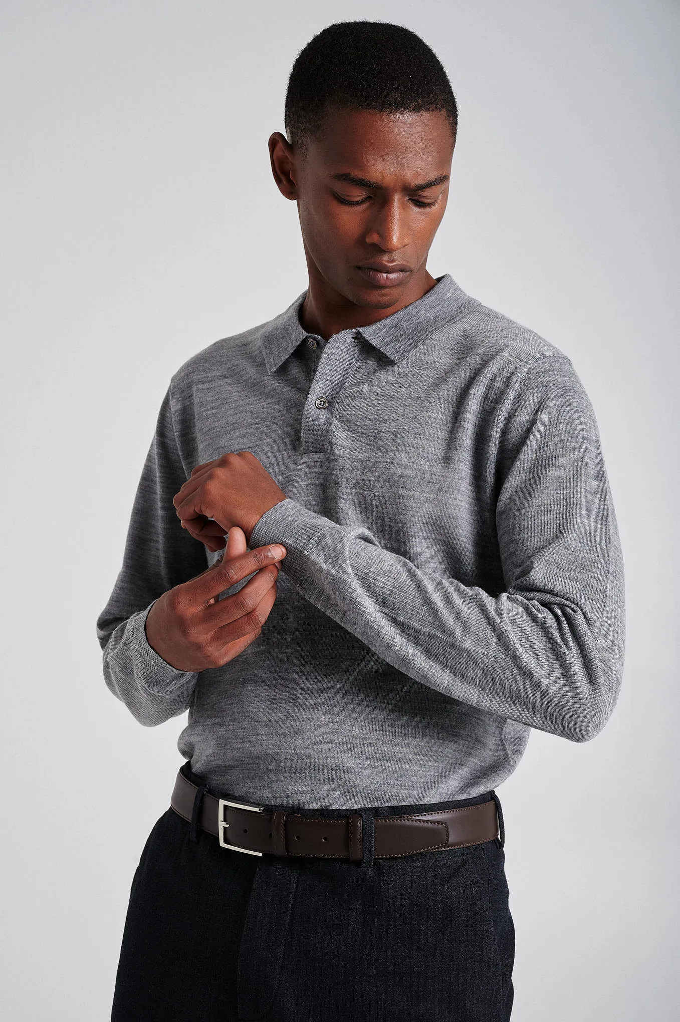 Men's extrafine merino wool polo sweater