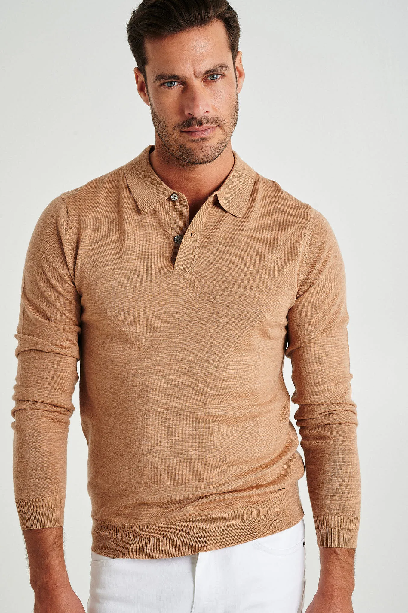 Men's extrafine merino wool polo sweater