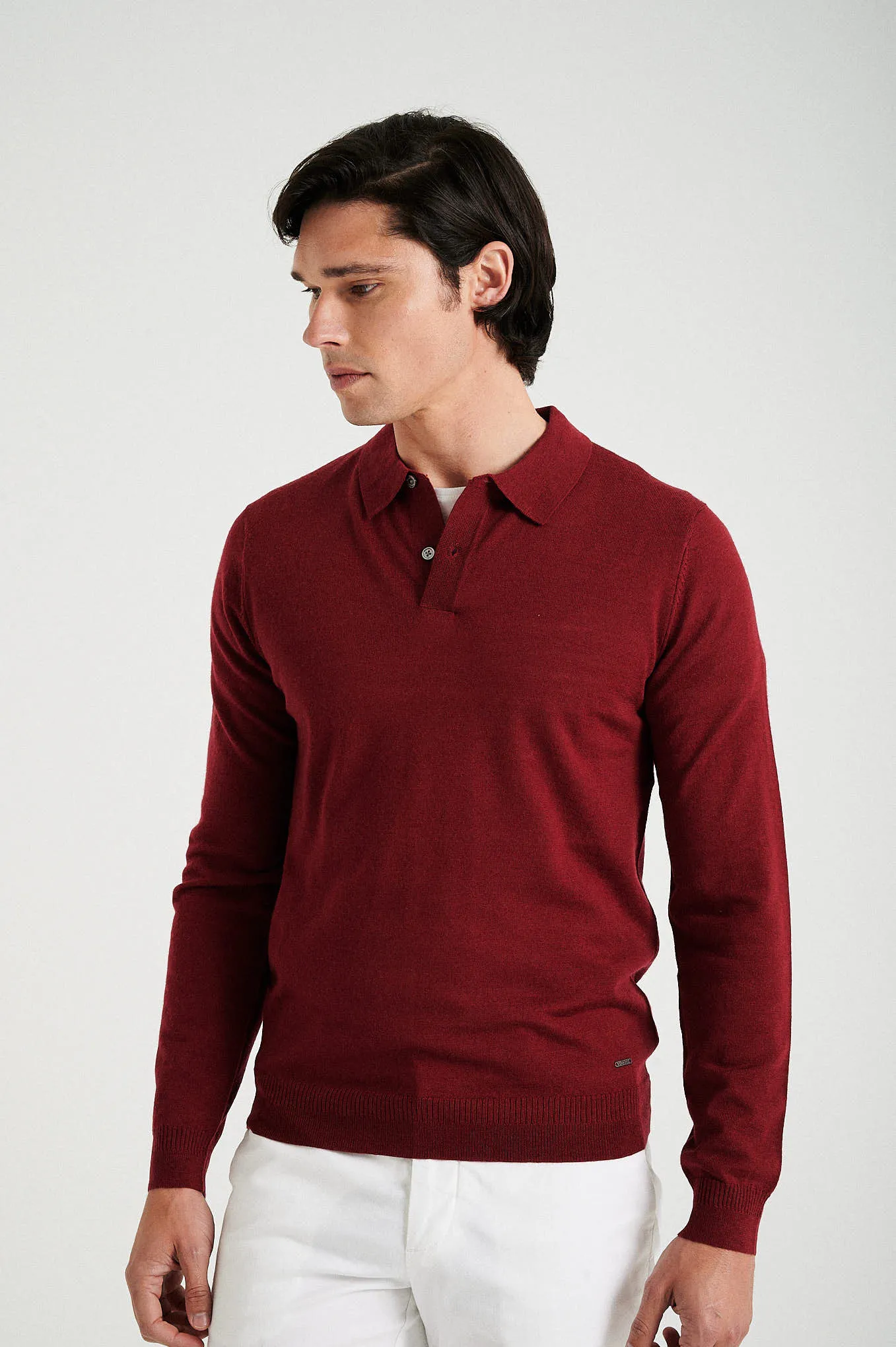 Men's extrafine merino wool polo sweater